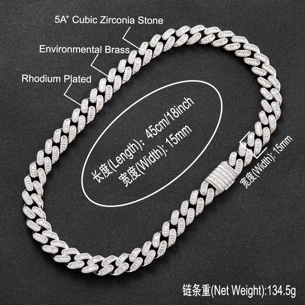 Hip Hop Light Luxury Diamond Shape Cuban Link Copper Necklace for Men