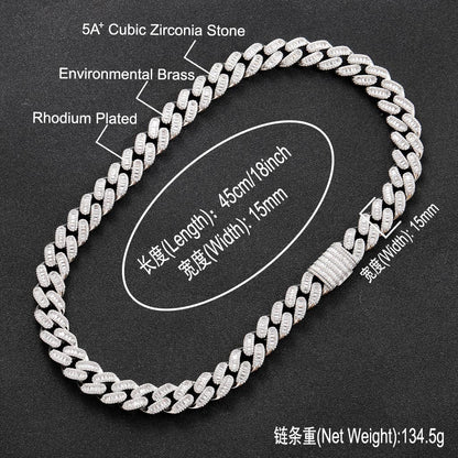 Hip Hop Light Luxury Diamond Shape Cuban Link Copper Necklace for Men