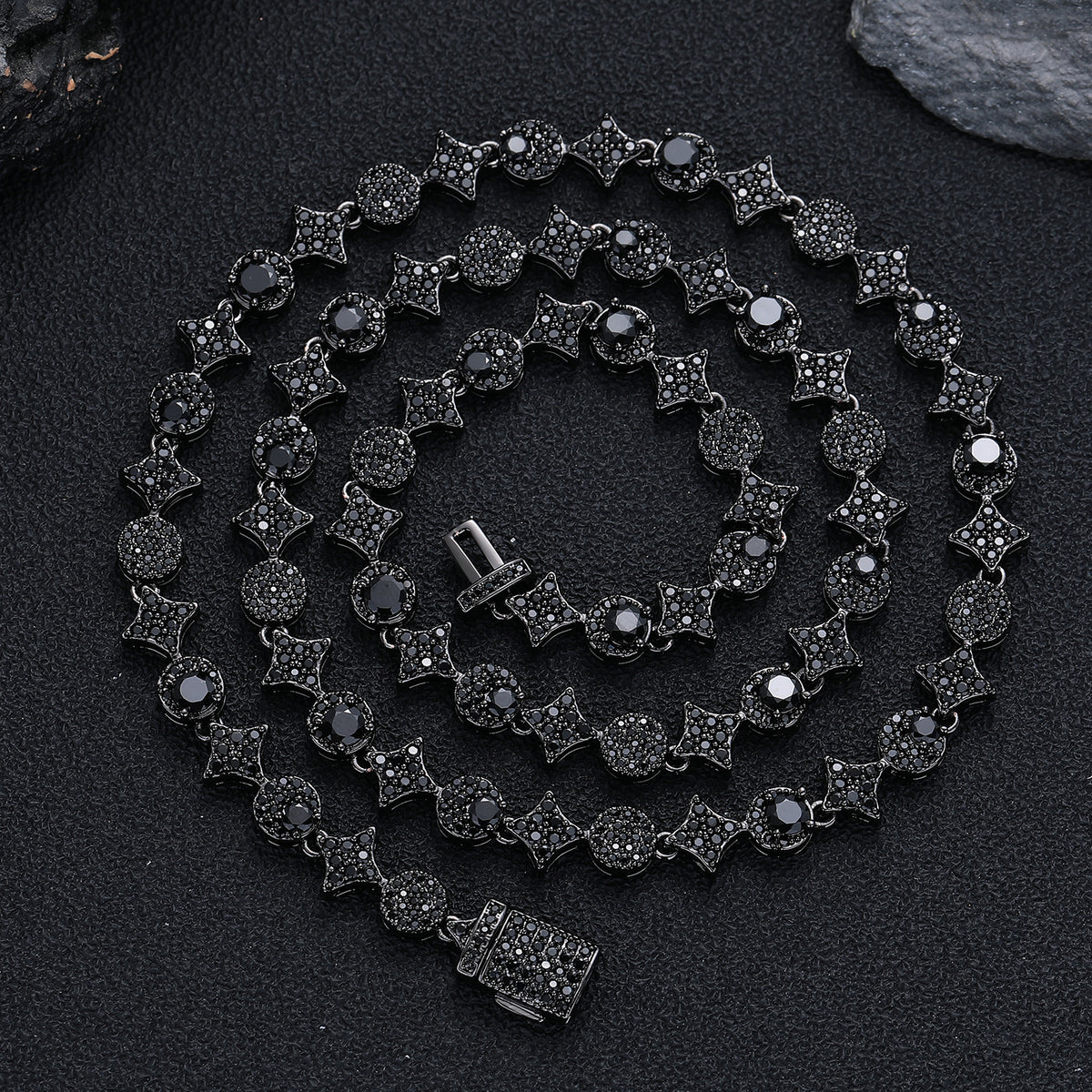 Iced Out Four-Point Star Tennis Chain Necklace and Bracelet, 9MM CZ Geometric Jewelry product image