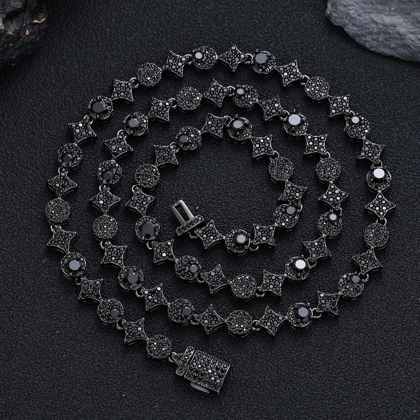 Iced Out Four-Point Star Tennis Chain Necklace and Bracelet, 9MM CZ Geometric Jewelry