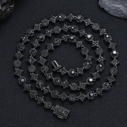 Iced Out Four-Point Star Tennis Chain Necklace and Bracelet, 9MM CZ Geometric Jewelry
