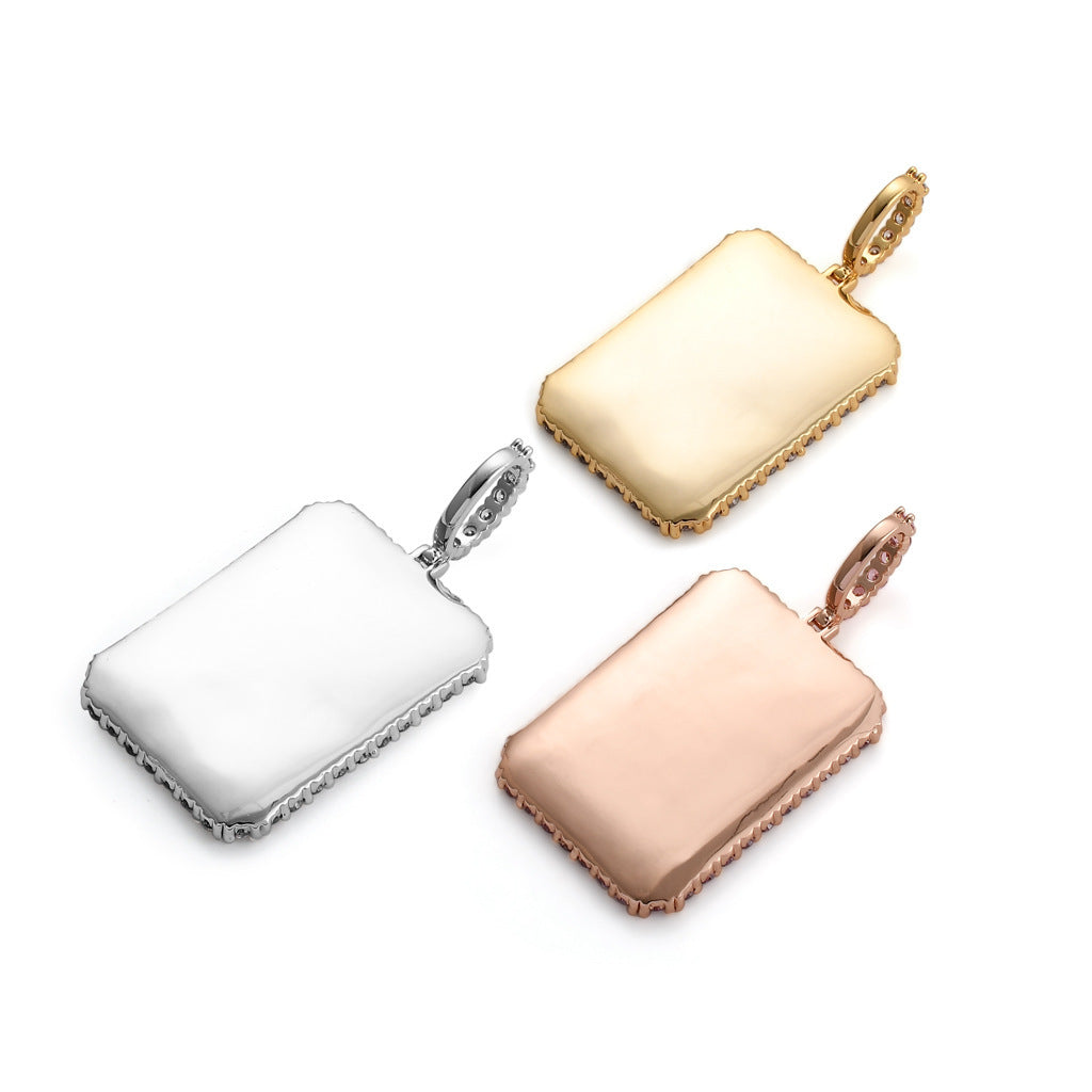 Square Photo Frame Copper Pendant Necklace for Men and Women