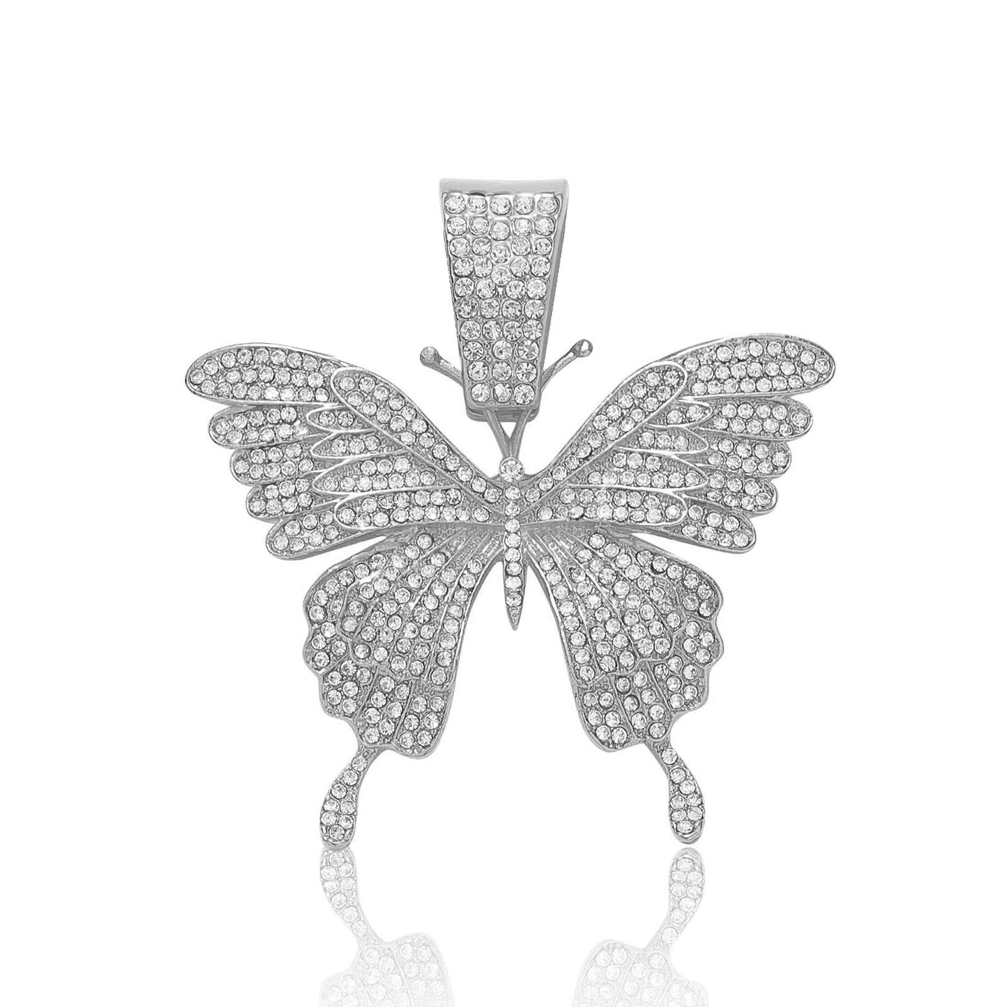 Hip Hop Punk Butterfly Cuban Link Alloy Pendant Necklace for Men and Women