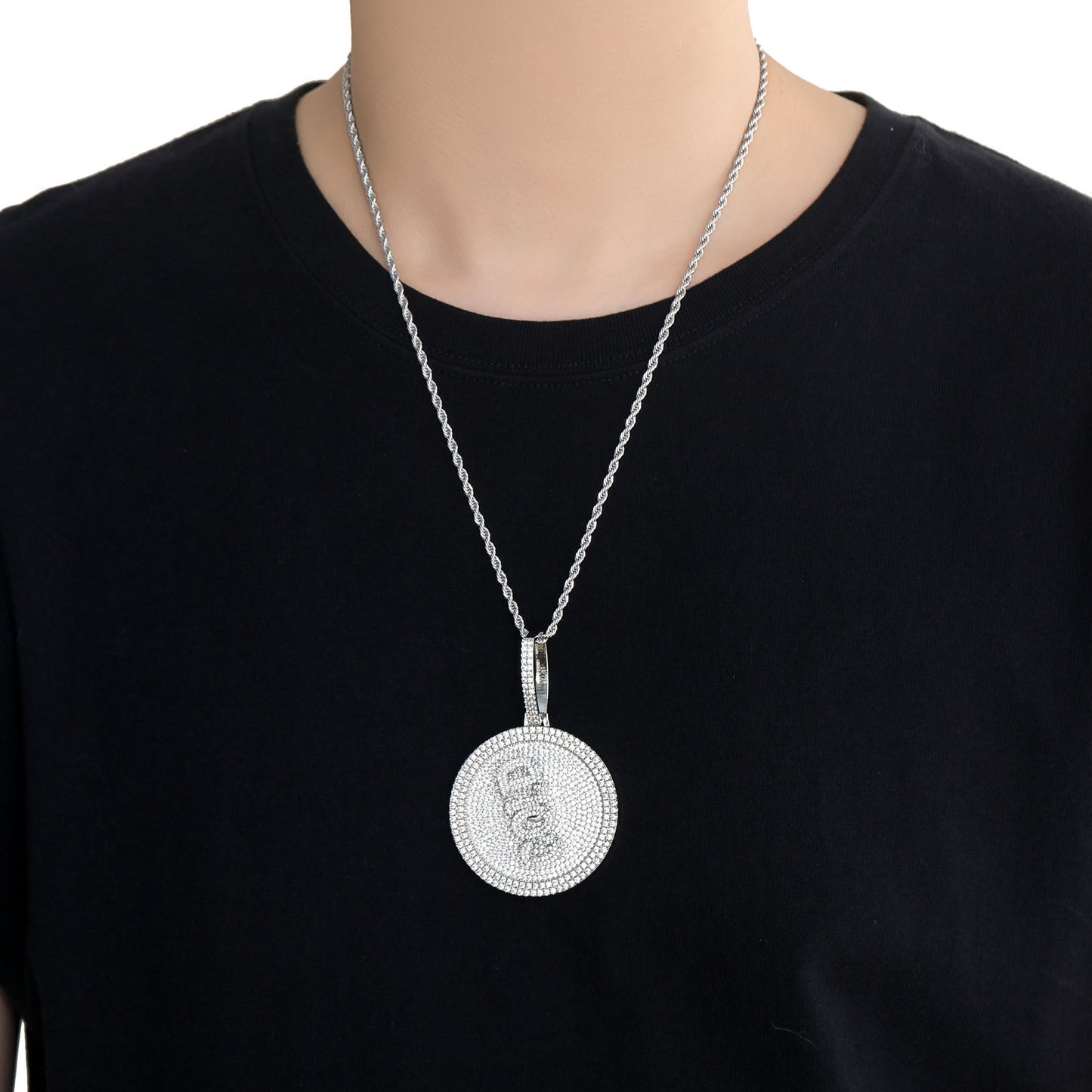 Hip Hop Light Luxury Letter Square Cubic Zirconia Pendant Necklace for Men and Women
