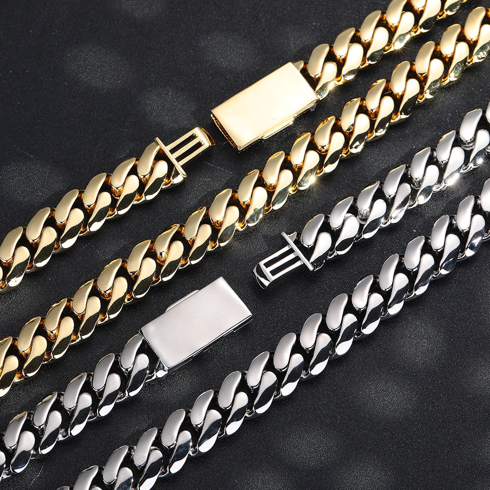 Unisex Cuban Link Chain Bracelet and Necklace, Sparkling Box Clasp, Curb Chain in Multiple Widths