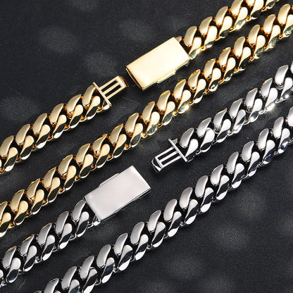Unisex Cuban Link Chain Bracelet and Necklace, Sparkling Box Clasp, Curb Chain in Multiple Widths