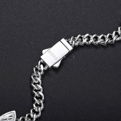 Iced Out Butterfly Cuban Link Chain Bracelet in White Silver Tone with Cubic Zirconia