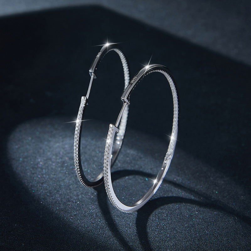 Large 50mm Pavé Hoop Earrings for Women, Round Crystal Hoops product image