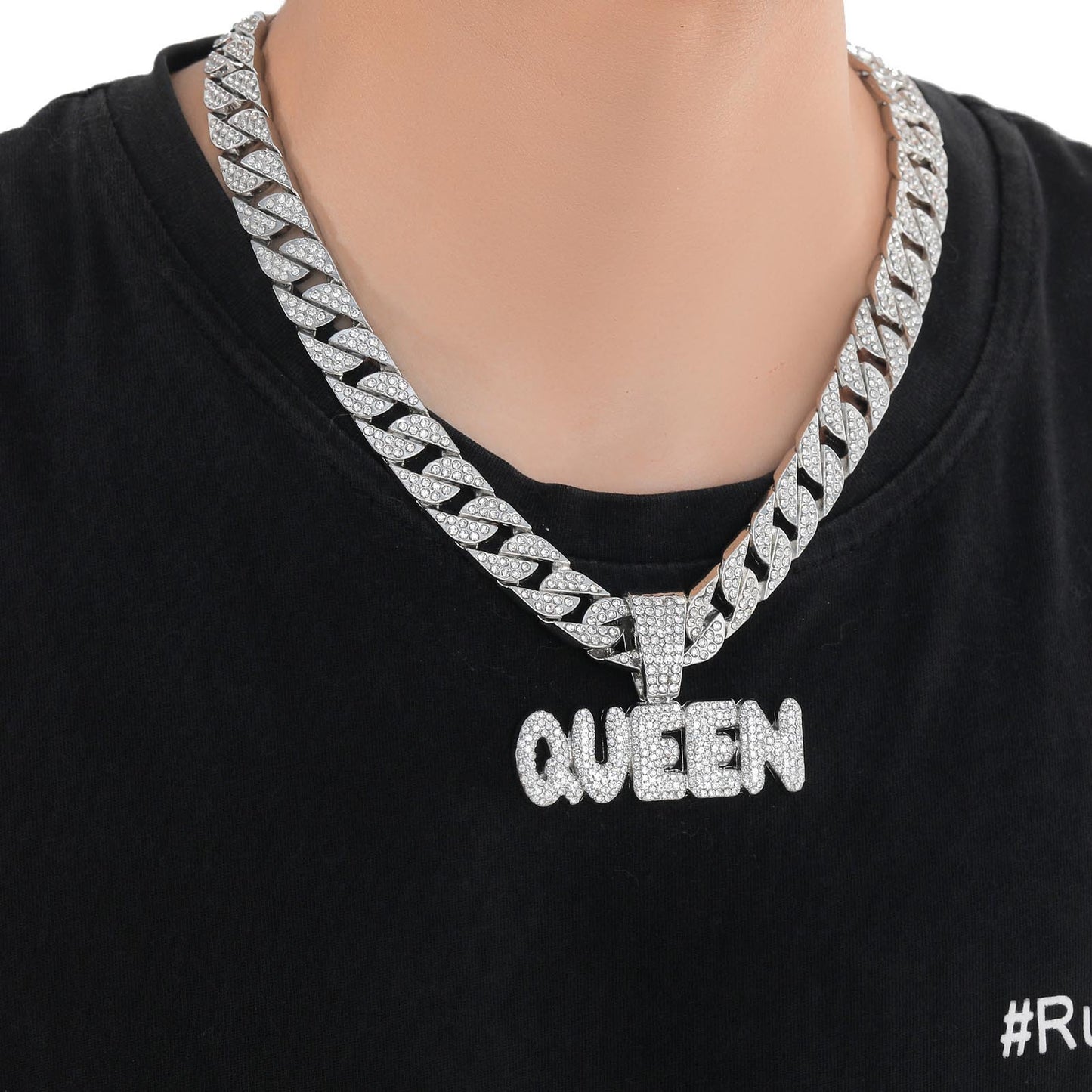 Hip Hop Letter Cuban Link Alloy Pendant Necklace for Men and Women