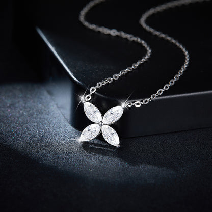 Four-Leaf Clover Moissanite Necklace & Stud Earrings Set, 18K Gold Plated