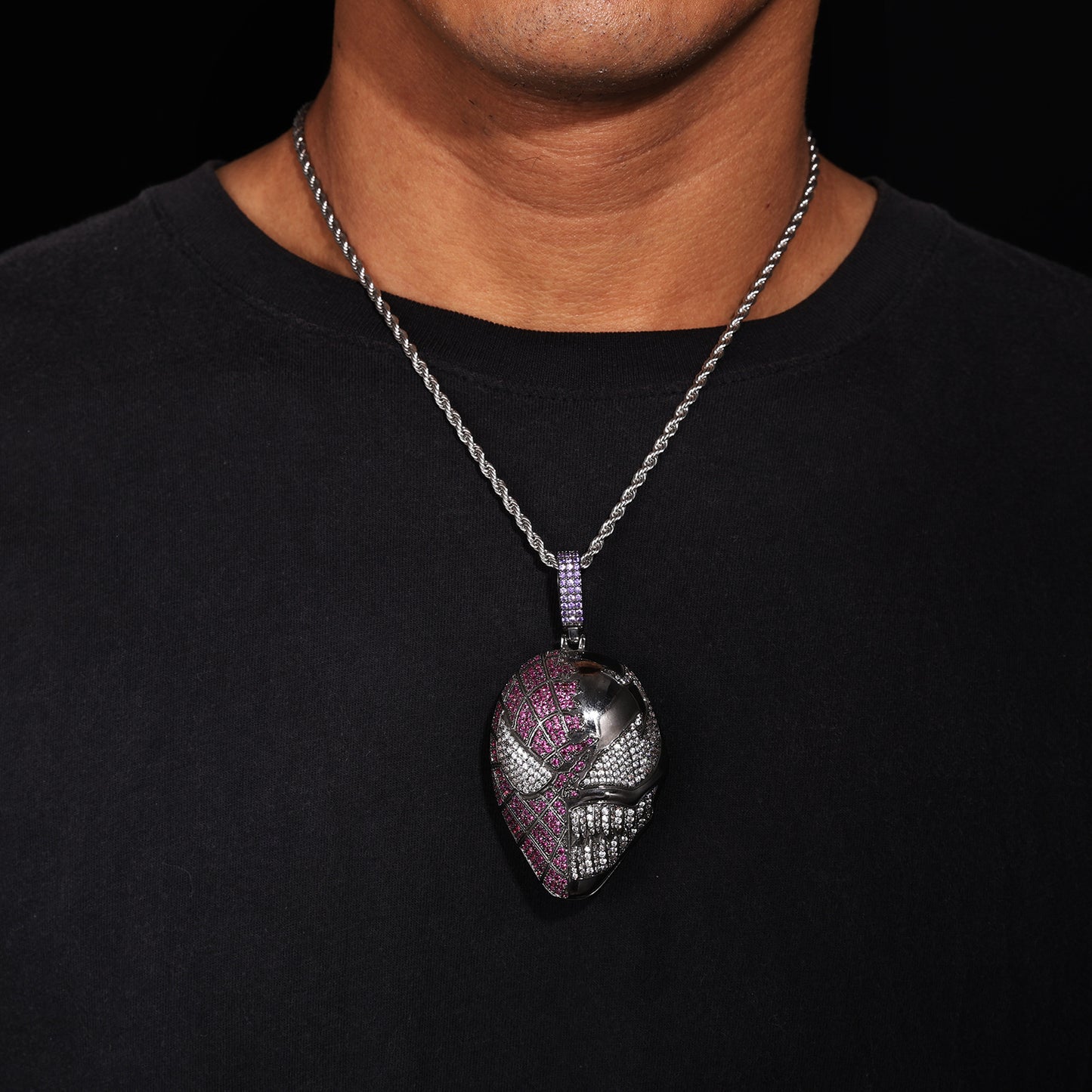 Iced Out Cartoon Mask Pendant Necklace for Men - Hip Hop Copper Jewelry with Cubic Zirconia product image