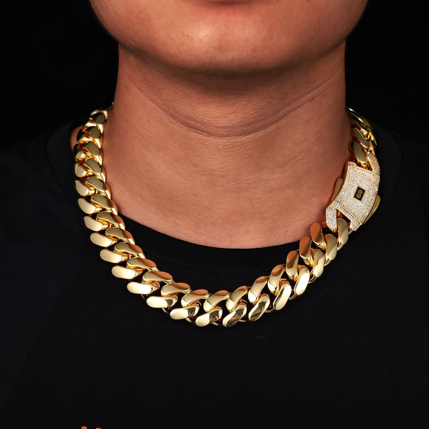 Gold-Tone Cuban Link Chain Necklace & Bracelet Set with Cubic Zirconia Clasp product image