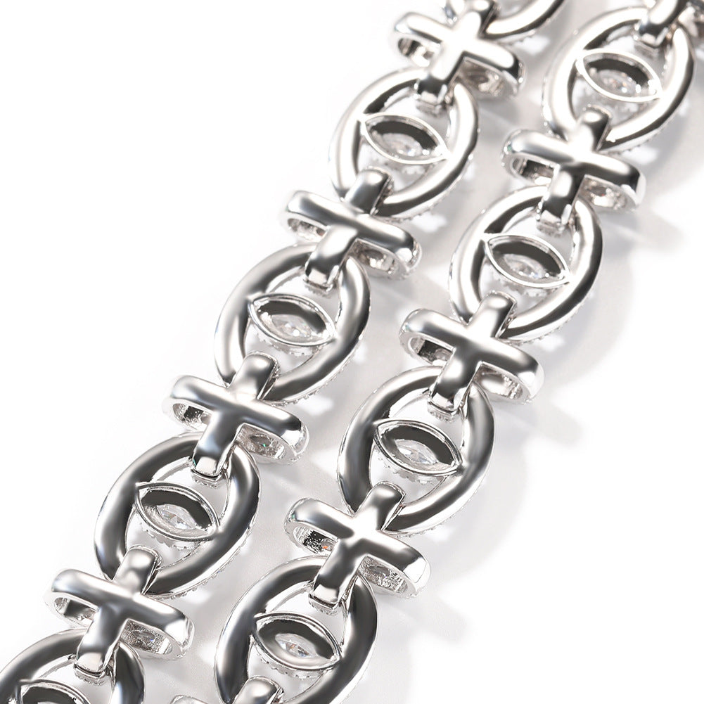 Men’s Iced Out Cross Chain Necklace & Bracelet Set with Cubic Zirconia, Gold Plated or Silver Plated Statement Jewelry product image