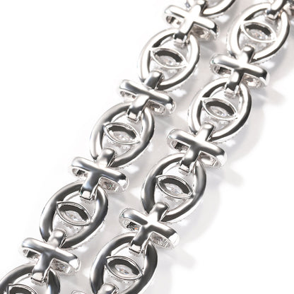 Men’s Iced Out Cross Chain Necklace & Bracelet Set with Cubic Zirconia, Gold Plated or Silver Plated Statement Jewelry