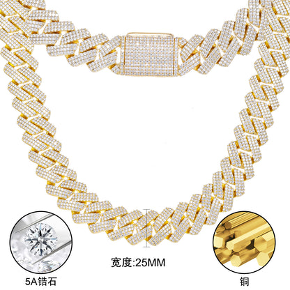 Iced Out 25mm Cuban Link Chain Necklace or Bracelet with 5A Cubic Zirconia for Men and Women