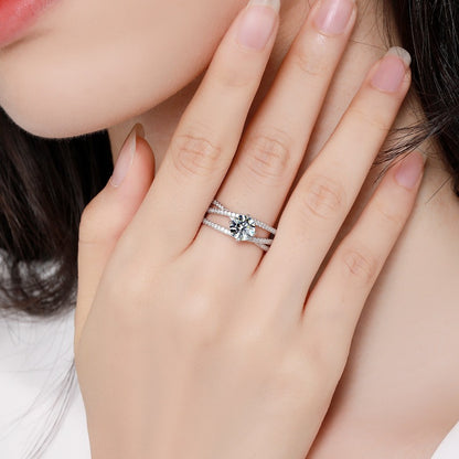 Moissanite Ring for Women, 18K Gold Plated 925 Sterling Silver Halo-Inspired Promise Engagement Ring