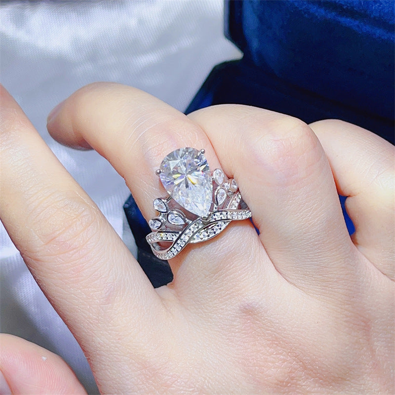 5 Carat Pear Cut Moissanite Crown Ring for Women, Halo Engagement Ring product image