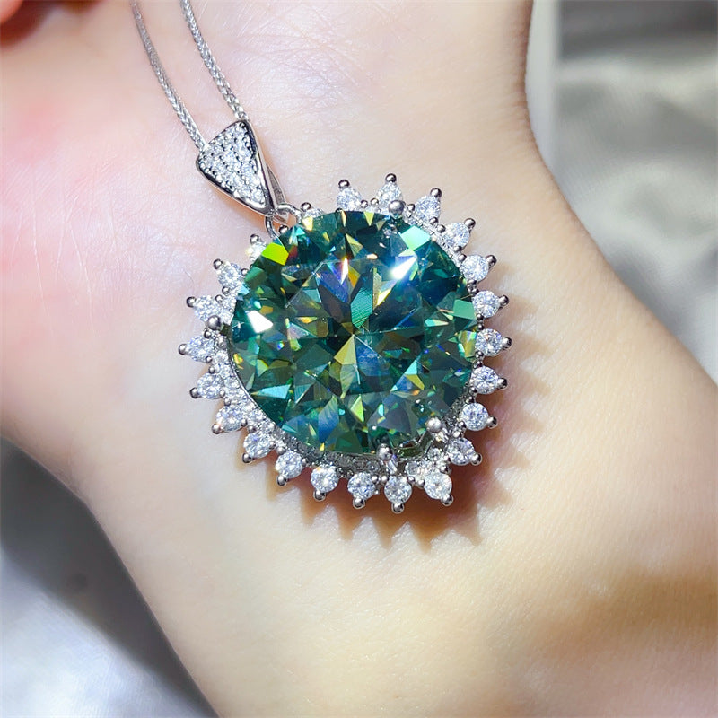 Green Moissanite Pendant Necklace with Halo Setting, 20 Carat Oversized Statement Pendant product image