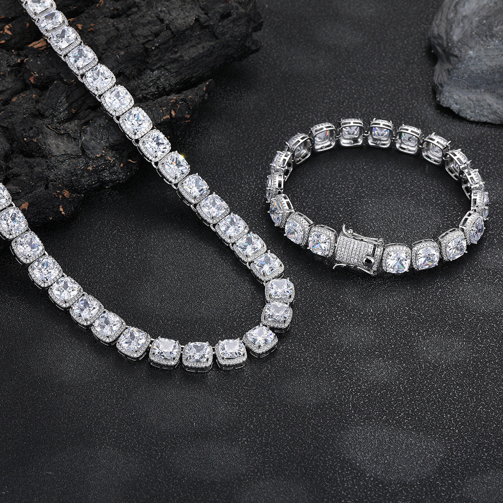 10MM Square Zirconia Tennis Bracelet, Iced Out Hip Hop Chain Bracelet, Unisex Geometric Wrist Jewelry