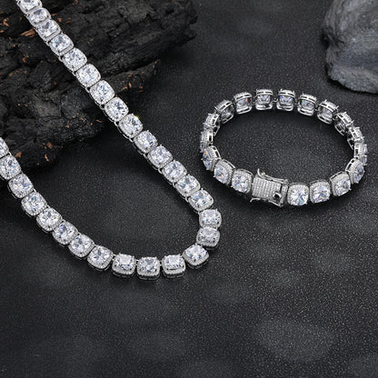 10MM Square Zirconia Tennis Bracelet, Iced Out Hip Hop Chain Bracelet, Unisex Geometric Wrist Jewelry