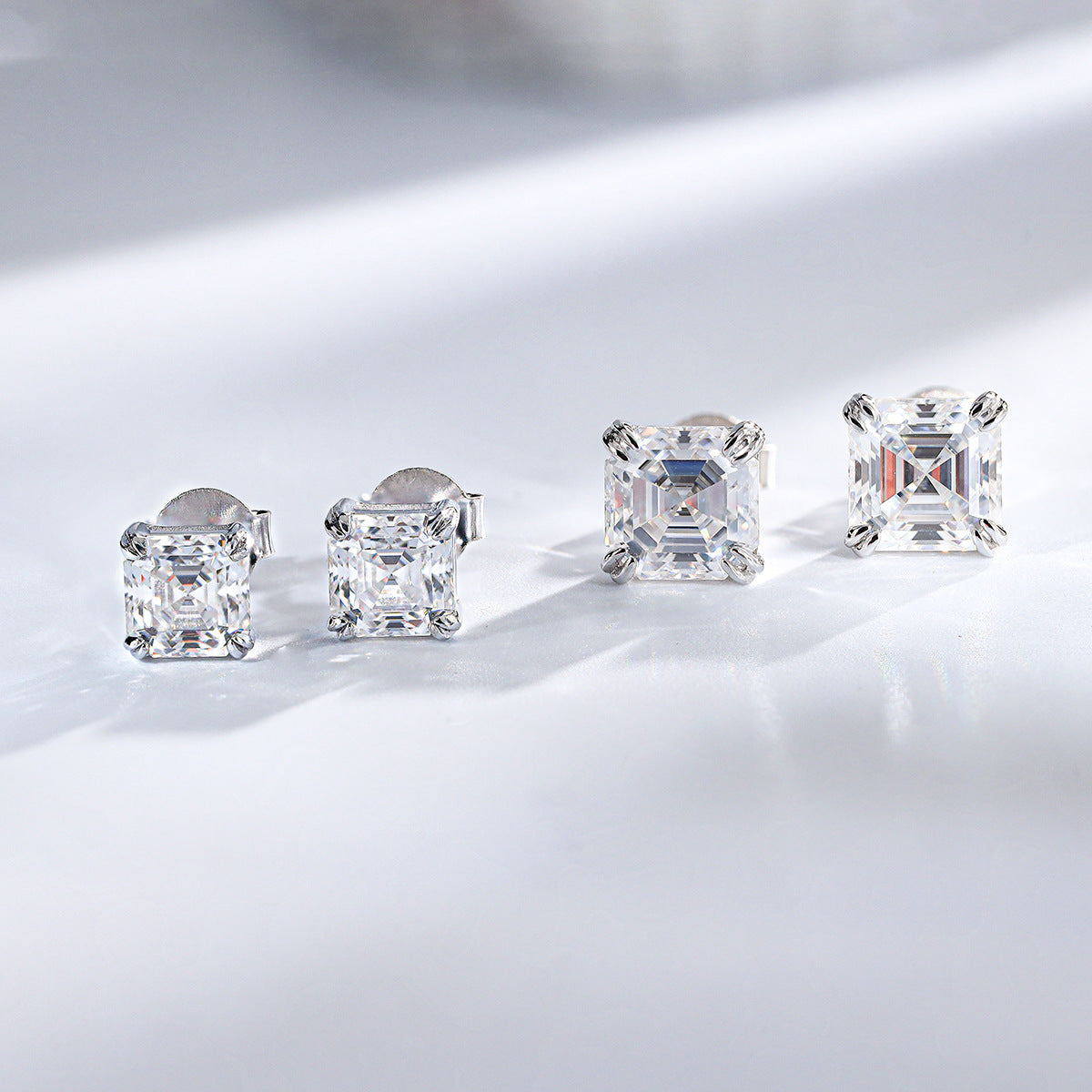 2 Carat Asscher Cut Moissanite Stud Earrings, 925 Silver, D Color, Unisex Square Sparkle product image