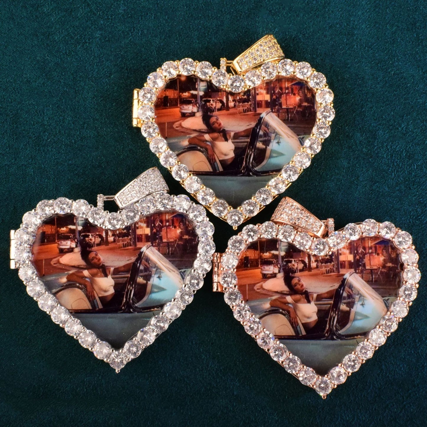 Iced Heart Photo Pendant Necklace Unisex