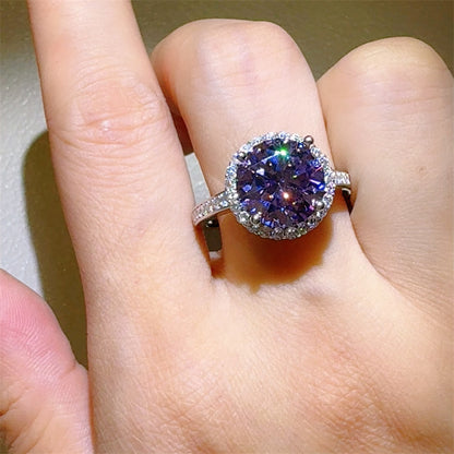 Purple Moissanite Halo Ring for Women, Round Cut Engagement Ring, 1 to 5 Carat Statement Ring