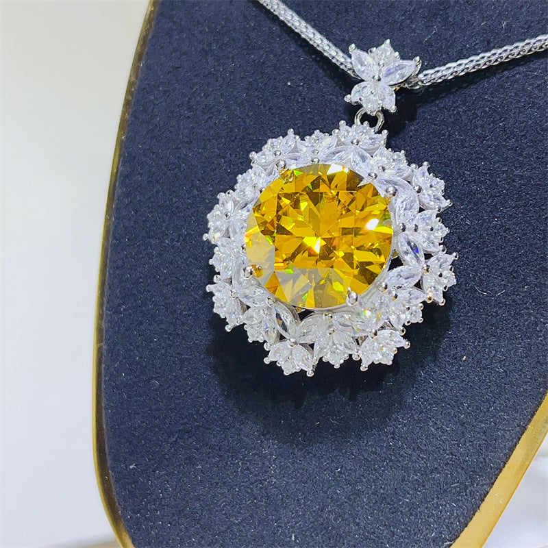 10 Carat Yellow Moissanite Pendant Necklace with Floral Halo Chain product image
