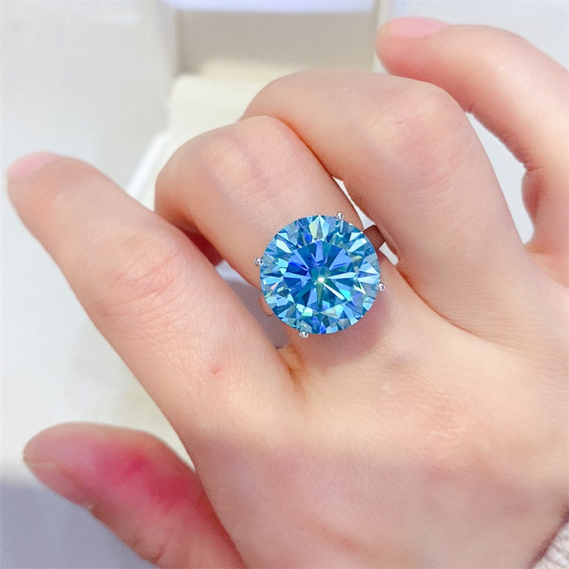 Blue Moissanite Solitaire Ring for Women, Four-Prong Engagement Style Ring, 1 to 10 Carat Look, U-Shaped Band product image
