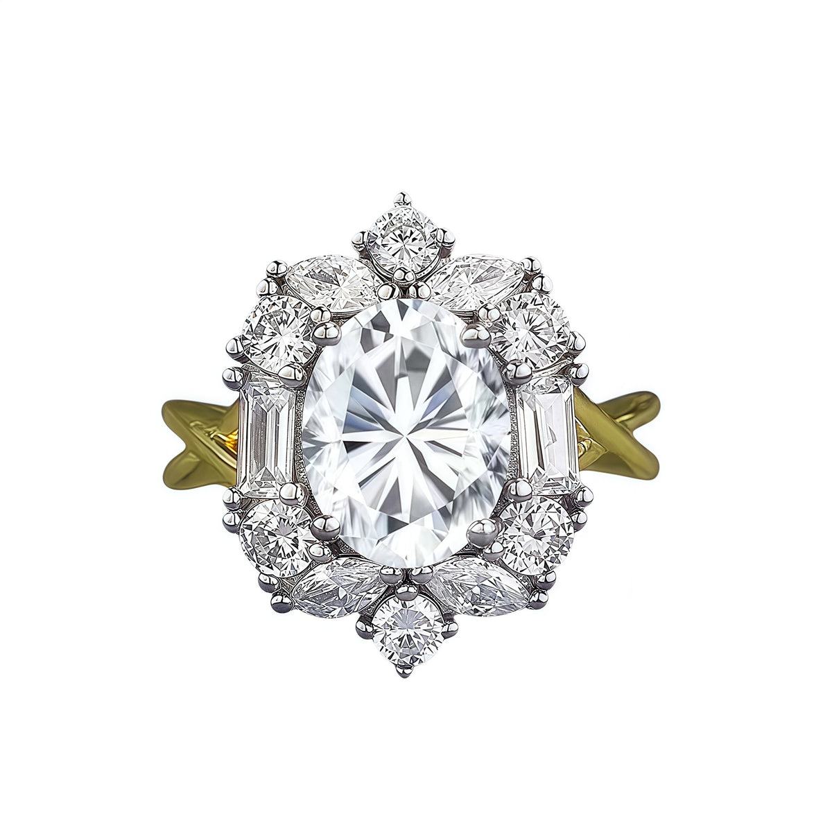 2ct Oval Moissanite Halo Ring, S925 Silver, Multi-Color Stone Options product image