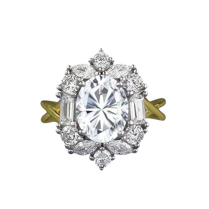 2ct Oval Moissanite Halo Ring, S925 Silver, Multi-Color Stone Options