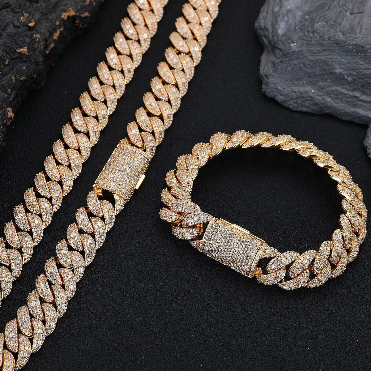 15mm Iced Out Cuban Link Chain Bracelet Necklace, Unisex Hip Hop Jewelry product image