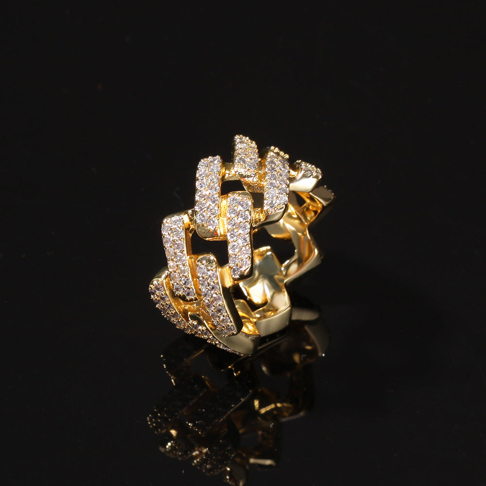 Unisex Irregular Cuban Link Ring with Cubic Zirconia – Gold & Silver Statement Hip Hop Ring