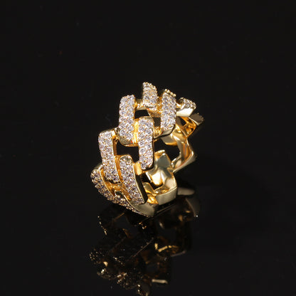 Unisex Irregular Cuban Link Ring with Cubic Zirconia – Gold & Silver Statement Hip Hop Ring