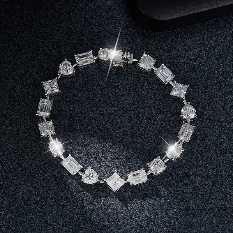 925 Silver Moissanite Tennis Bracelet, Mixed-Cut Link Bracelet product image