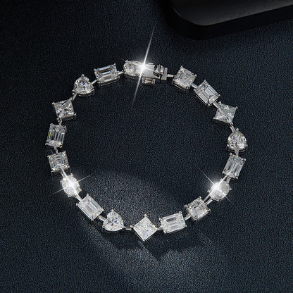 925 Silver Moissanite Tennis Bracelet, Mixed-Cut Link Bracelet
