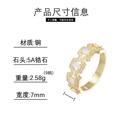 Geometric Zircon Statement Ring, Unisex Zigzag Band, Size 7-10