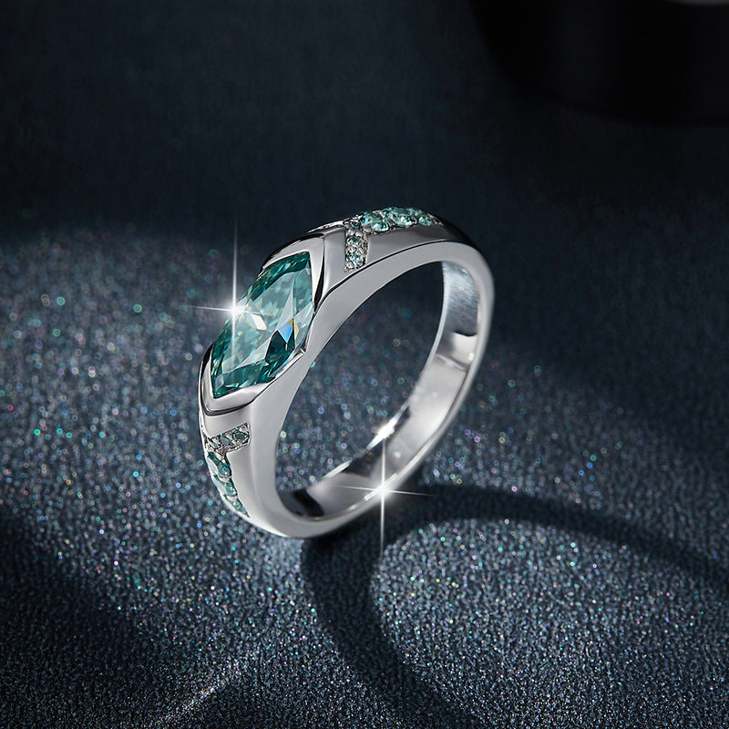 Marquise Blue-Green Moissanite Ring in Sterling Silver, Unisex Engagement Ring product image