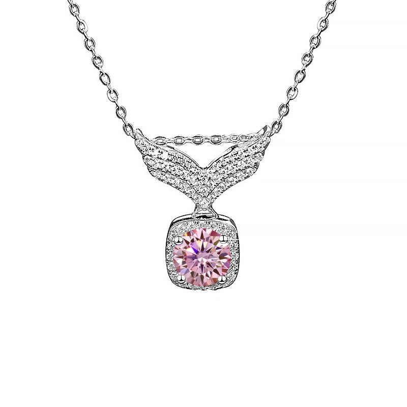 S925 Moissanite Angel Wings Pendant Necklace, Box Chain, Multicolor Stone Options product image