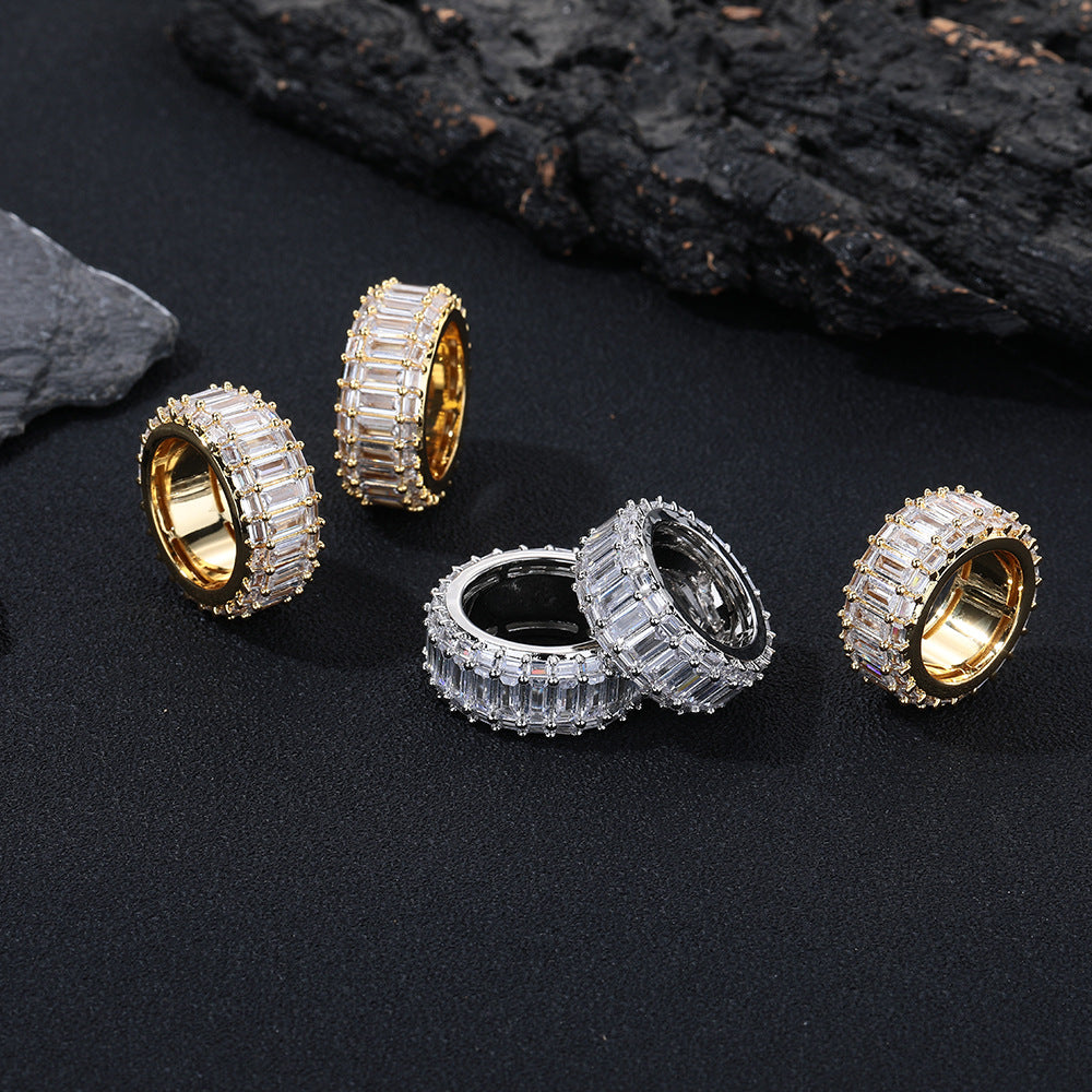Unisex Geometric Triple-Row Baguette Cubic Zirconia Couple Ring product image