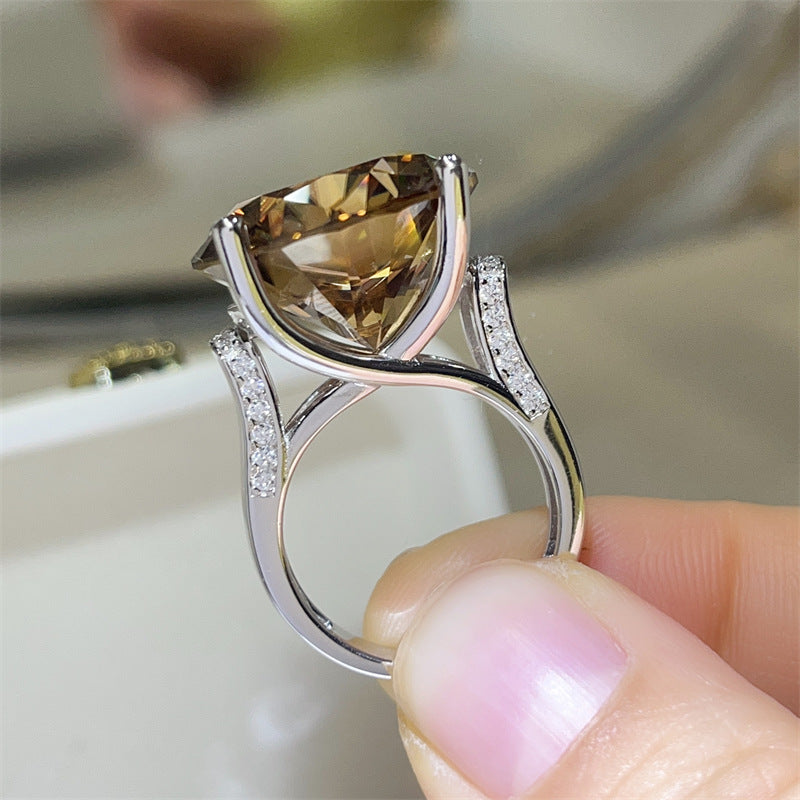 20 Carat Yellow Moissanite Ring for Women, Oversized Round Solitaire Geometric U-Shape Statement Ring product image