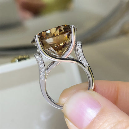 20 Carat Yellow Moissanite Ring for Women, Oversized Round Solitaire Geometric U-Shape Statement Ring