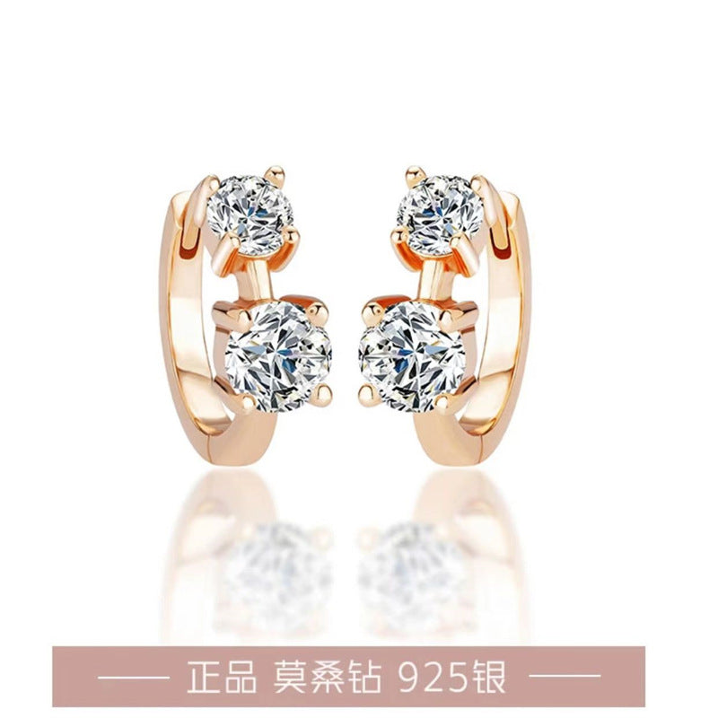 U-Shape Moissanite Ear Cuff Earrings, Clear or Color Stone Stud Earrings in White Tone or Rose Tone product image
