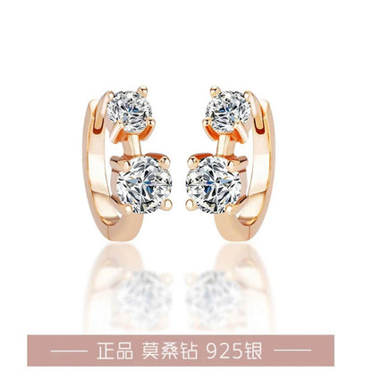 U-Shape Moissanite Ear Cuff Earrings, Clear or Color Stone Stud Earrings in White Tone or Rose Tone