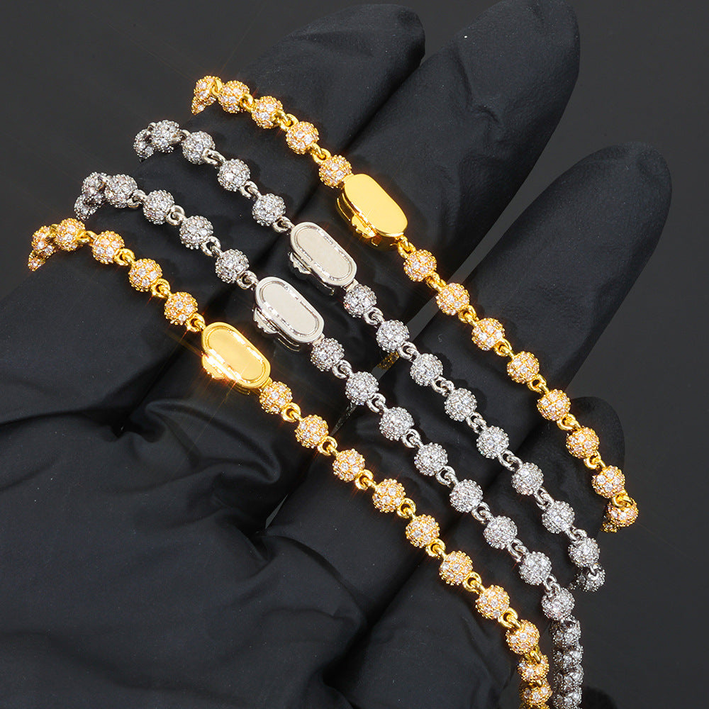 4 mm Round Cluster CZ Bead Link Hip Hop Necklace with Copper Base - CHA385 product image