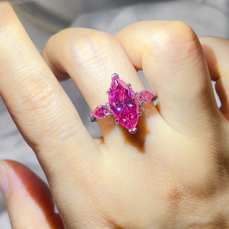 Pink Marquise Moissanite Ring for Women – 6 Carat Three-Stone S925 Ring product image