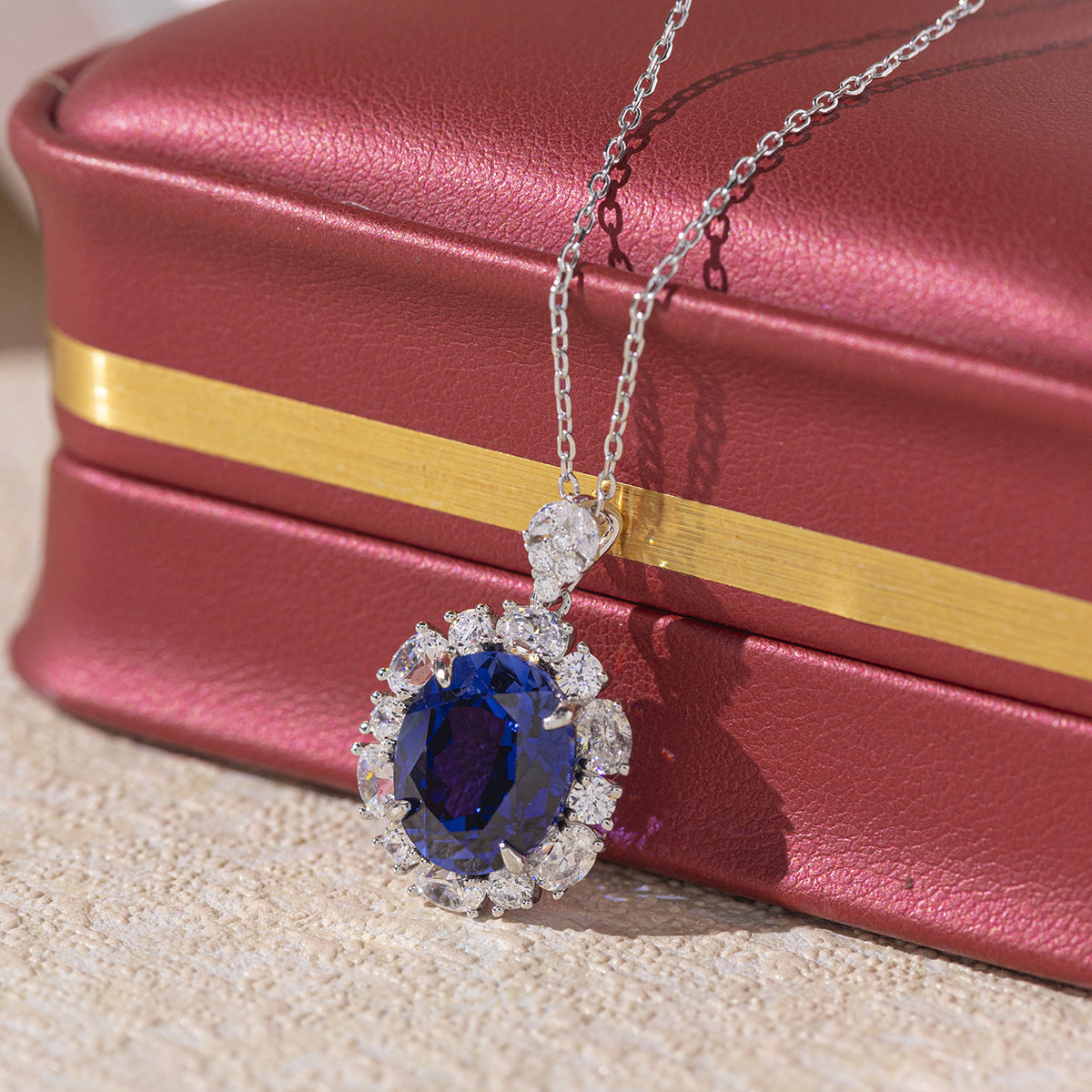925 Silver Blue Sapphire Jewelry Set with Necklace, Ring & Stud Earrings product image