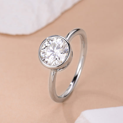 Round Moissanite Solitaire Ring, 8mm Center Stone, S925 18K Gold Plated