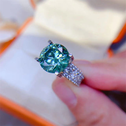 Moissanite Ring for Women, Round Solitaire Engagement Ring with Pave Band, 3 Carat or 5 Carat Promise Ring
