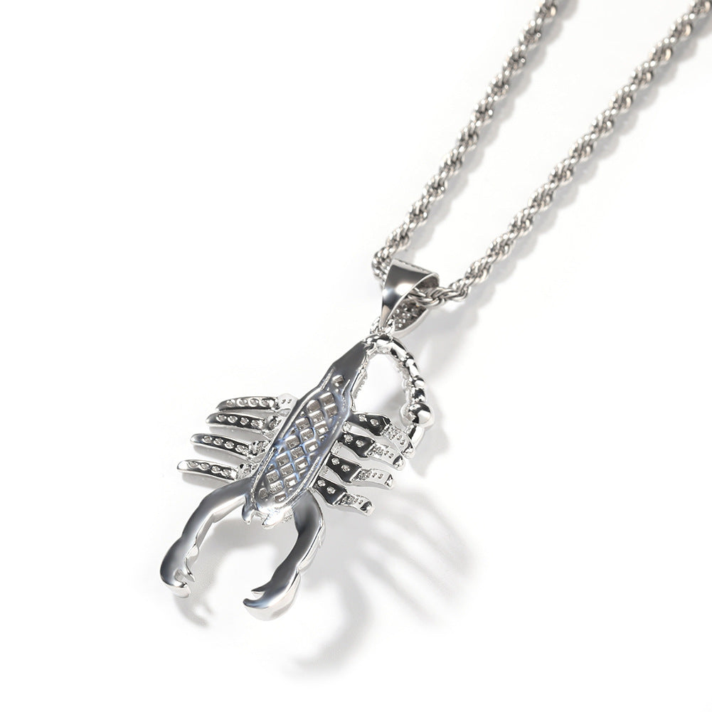 Iced Scorpion Pendant Necklace for Women and Men - Cubic Zirconia Animal Statement Chain in Gold or Silver Tone
